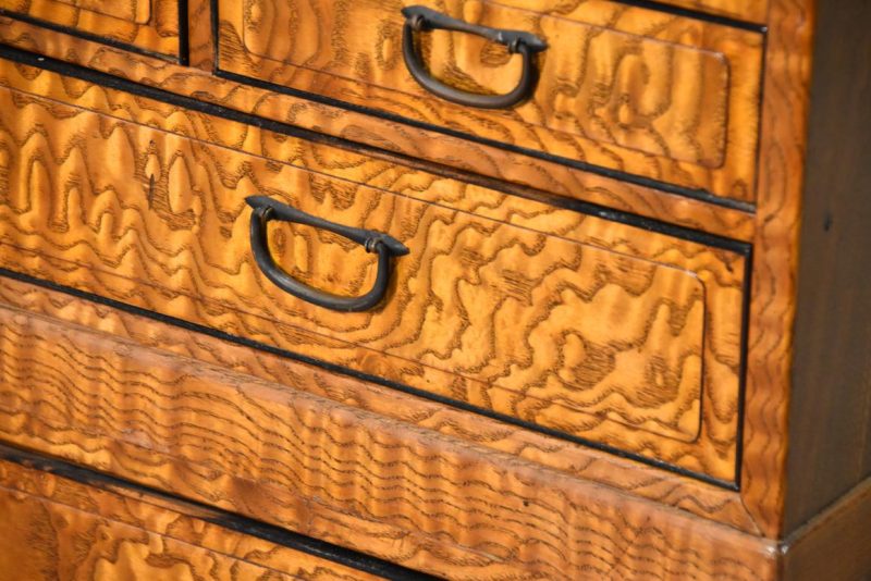 Vintage Burled Mulberry Chadansu Tea Utensil Chest Width:745mm - Image 8