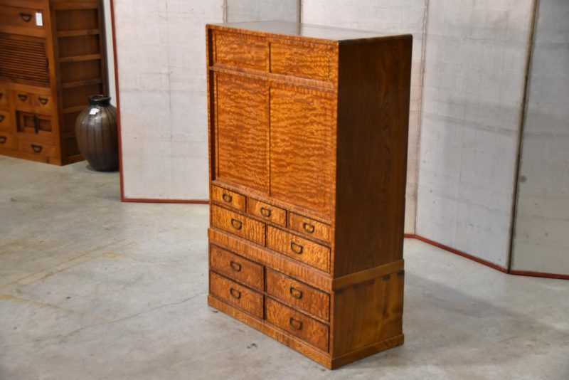 Vintage Burled Mulberry Chadansu Tea Utensil Chest Width:745mm - Image 5
