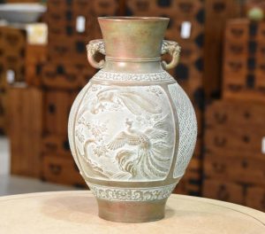 Japanese Bronze Vase with Phoenix Width:215mm