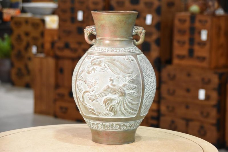 Japanese Bronze Vase with Phoenix Width:215mm