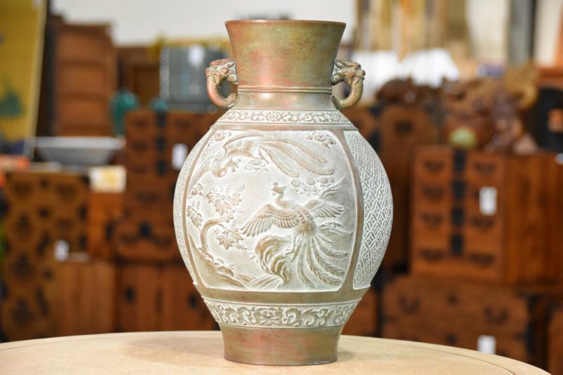 Japanese Bronze Vase with Phoenix Width:215mm - Image 2