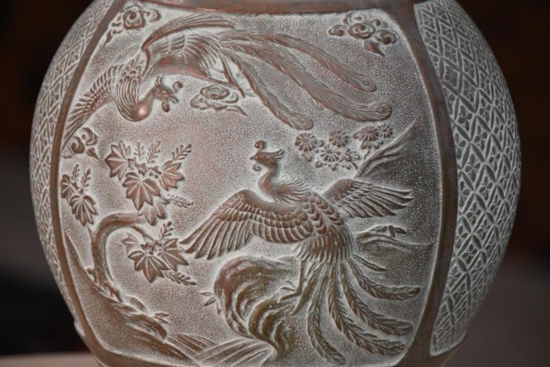 Japanese Bronze Vase with Phoenix Width:215mm - Image 11