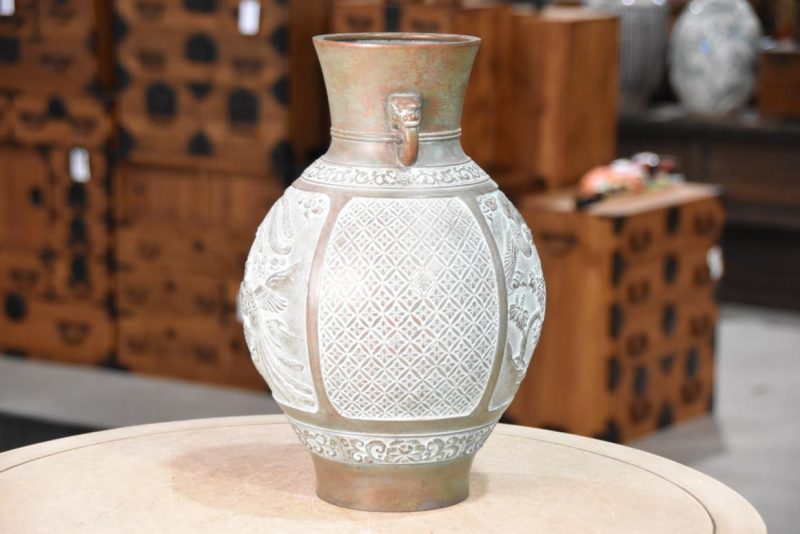 Japanese Bronze Vase with Phoenix Width:215mm - Image 7