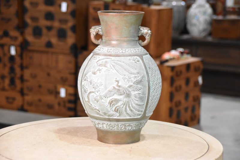 Japanese Bronze Vase with Phoenix Width:215mm - Image 6