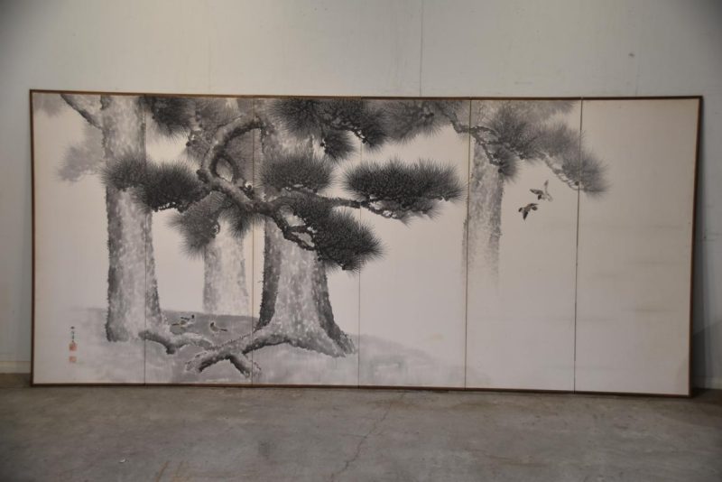 Japanese Sumi-E Ink Brush Pine Screen Width:3780mm - Image 2