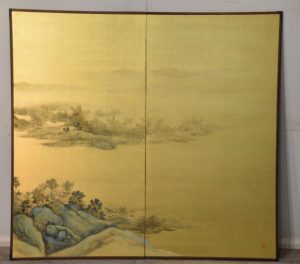 2 Panel Gold Screen with Chinese Temples Width:1860mm