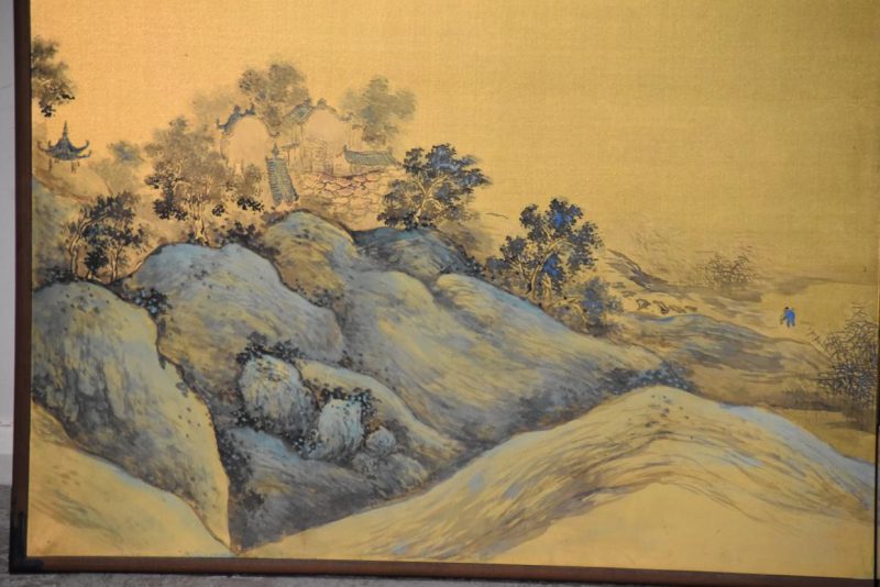 2 Panel Gold Screen with Chinese Temples Width:1860mm - Image 2