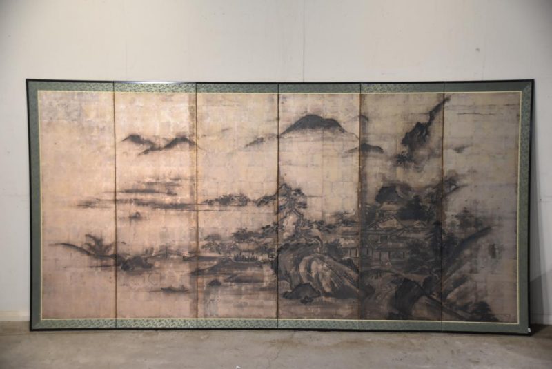 Meiji Period Silver Leaf Byobu 6 Panel Screen Width:3700mm - Image 2