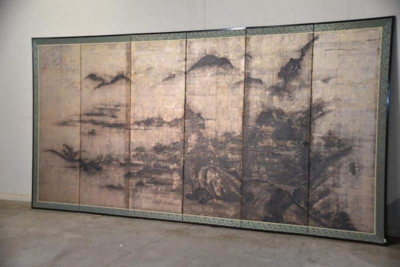 Meiji Period Silver Leaf Byobu 6 Panel Screen Width:3700mm - Image 6
