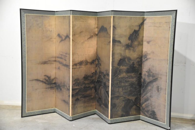 Meiji Period Silver Leaf Byobu 6 Panel Screen Width:3700mm - Image 4