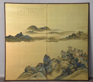 2 Panel Gold Screen with Chinese Temples Width:1860mm