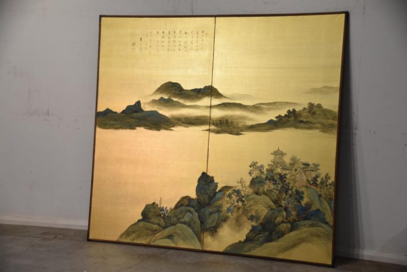 2 Panel Gold Screen with Chinese Temples Width:1860mm - Image 6