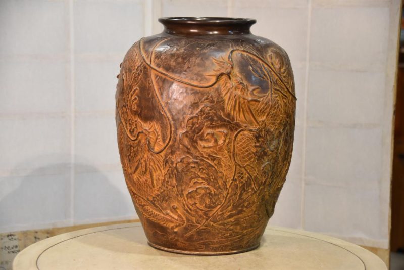 Large Japanese Bronze Dragon Vase