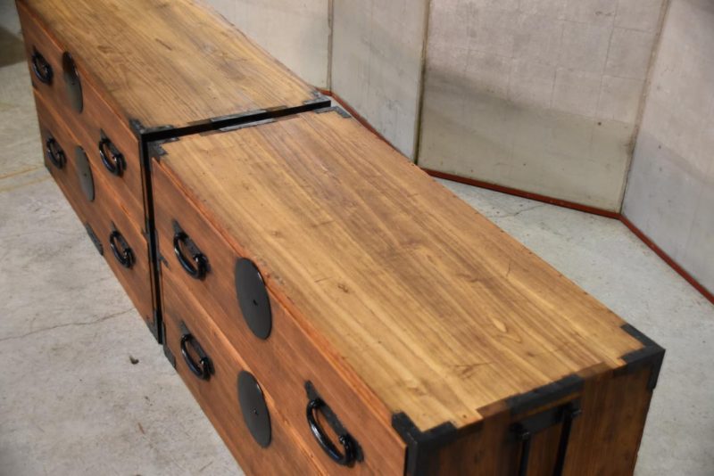 Antique 4 Drawer Clothing Chest (2 Sections)Width:960mm - Image 3