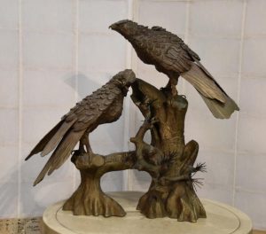 A Pair of Japanese Bronze Eagles Okimono Statue Width:630mm