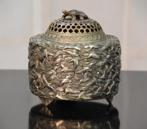 Japanese Bronze Koro with Cranes and Turtle Width:135mm