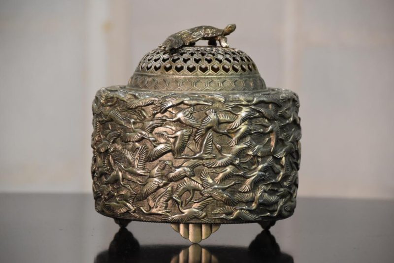 Japanese Bronze Koro with Cranes and Turtle Width:135mm - Image 2