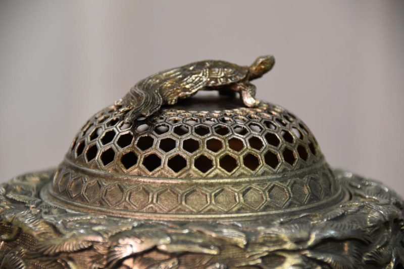 Japanese Bronze Koro with Cranes and Turtle Width:135mm - Image 7