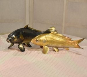 A Pair of Bronze Koi Okimono