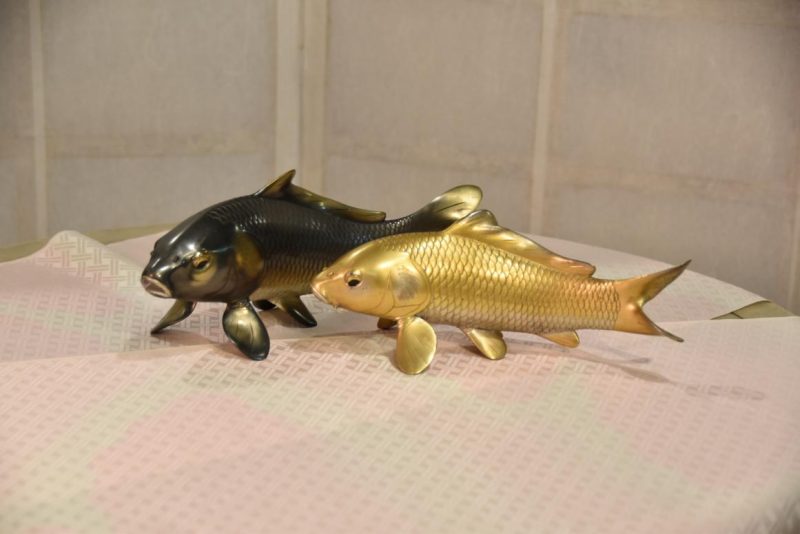 A Pair of Bronze Koi Okimono