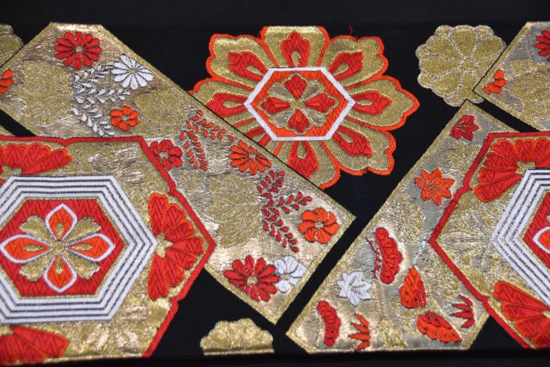 Japanese Red, Black and Gold Obi Sash Width:4000mm - Image 5