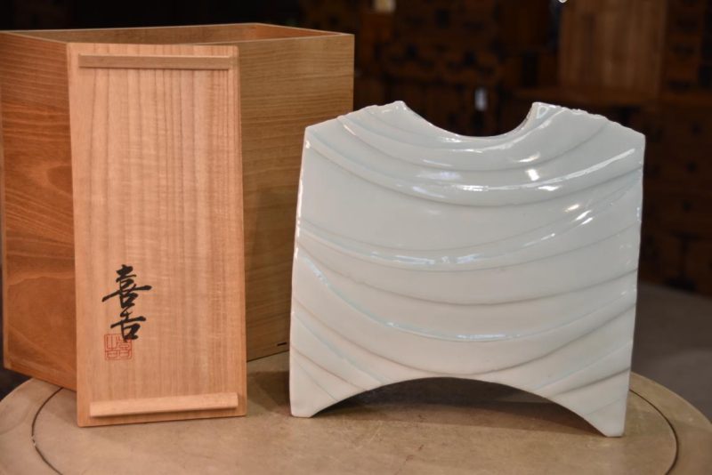 Celadon Vase by Miyanaga Rikiichi B:1935 Width:280mm - Image 2