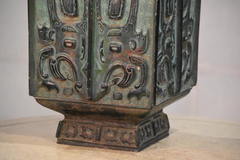 Japanese Bronze Vase with Archaic Chinese Designs Width:180mm - Image 2