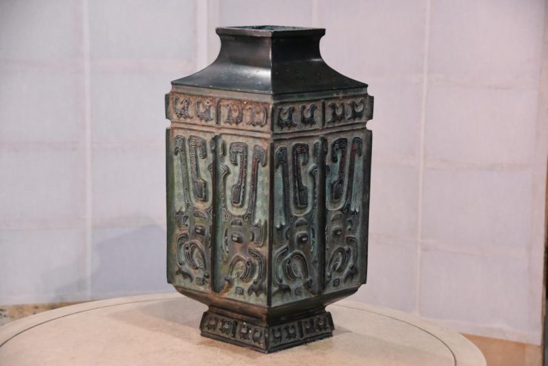 Japanese Bronze Vase with Archaic Chinese Designs Width:180mm - Image 7