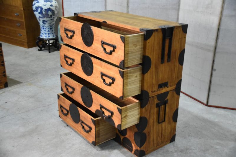 Meiji Period Japanese Clothing Chest 2 Sections Width:960mm - Image 7