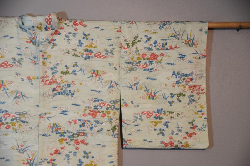 Soft Turquoise Vintage Japanese Silk Kimono - Image 9