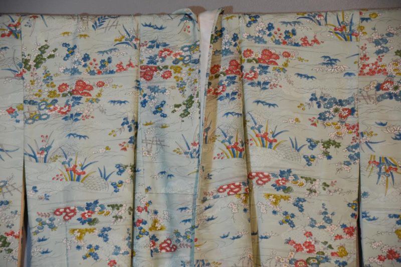 Soft Turquoise Vintage Japanese Silk Kimono - Image 2