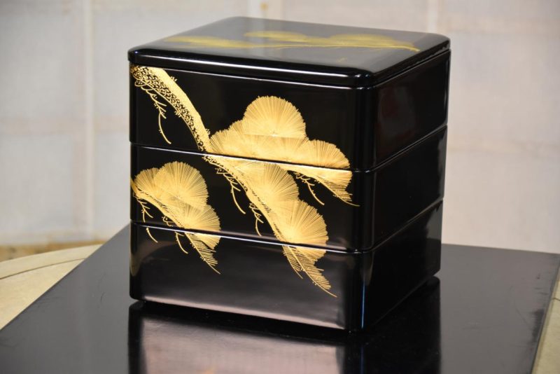 Jubako Stacking Box with Matsu (Pine Tree) in Gold