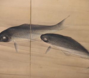Antique 6 Panel Japanese Koi Screen Width:2770mm