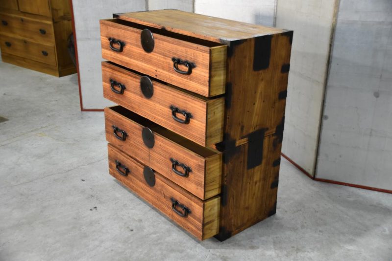 Antique 4 Drawer Clothing Chest (2 Sections) Width:940mm - Image 8