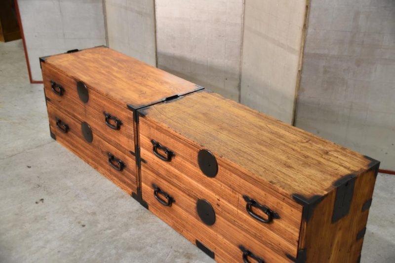 Antique 4 Drawer Clothing Chest (2 Sections) Width:940mm - Image 4