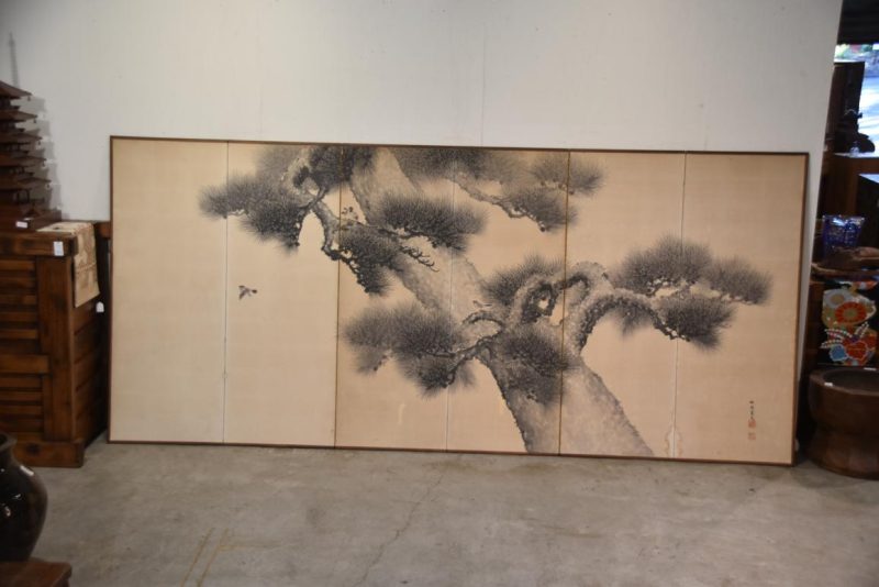 Sumi-E (Ink brush) Japanese Pine 6 Panel Screen Width:3780mm's