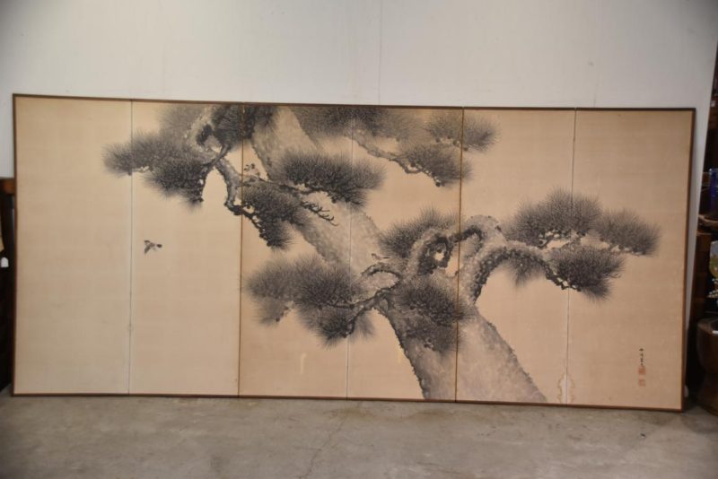 Sumi-E (Ink brush) Japanese Pine 6 Panel Screen Width:3780mm's - Image 2