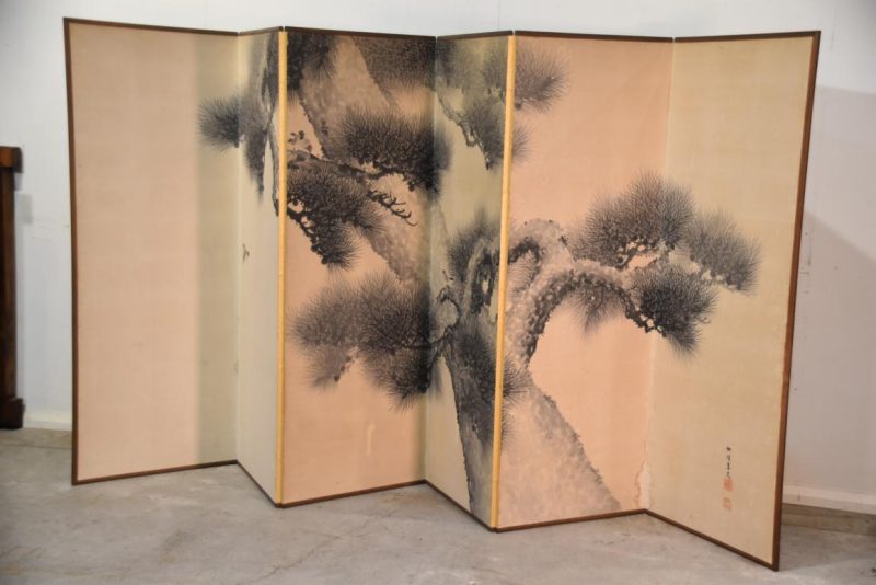 Sumi-E (Ink brush) Japanese Pine 6 Panel Screen Width:3780mm's - Image 4