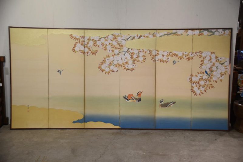 Cherry Blossom and Ducks 6 Panel Screen Width:3680mm - Image 2