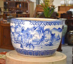 Large Blue and White Hibachi Urn Width:525mm