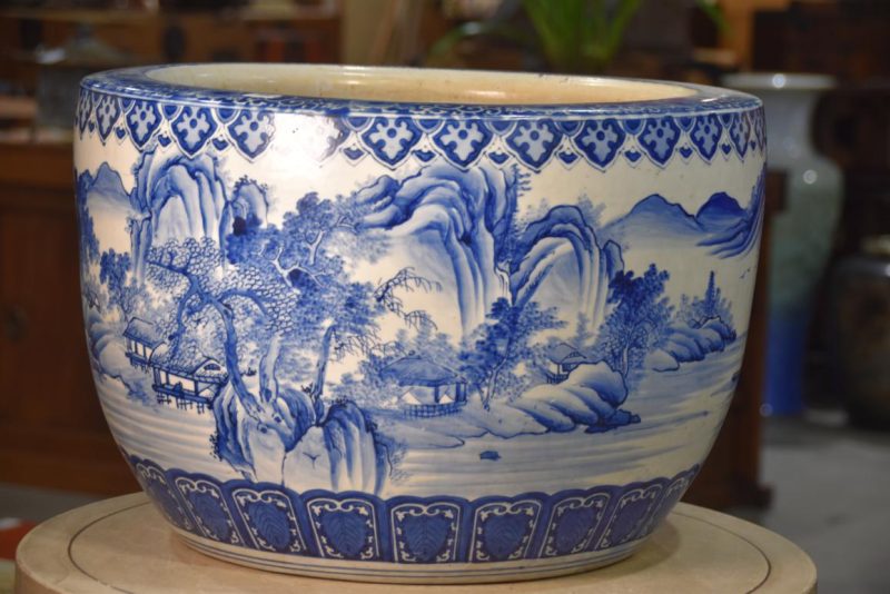 Large Blue and White Hibachi Urn Width:525mm - Image 2