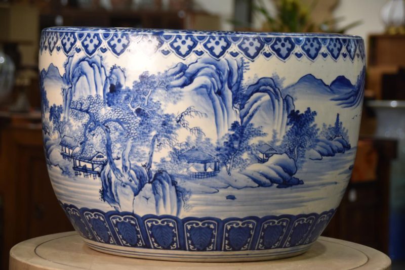 Large Blue and White Hibachi Urn Width:525mm - Image 9