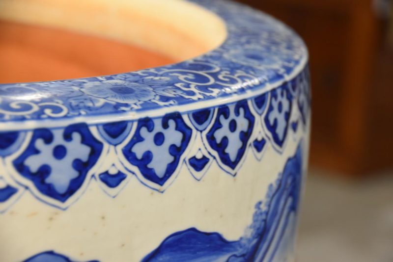 Large Blue and White Hibachi Urn Width:525mm - Image 8