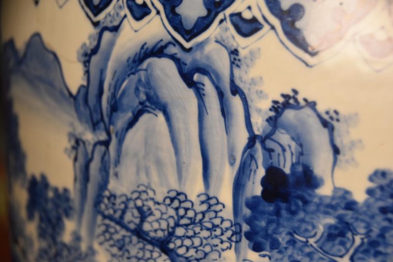 Large Blue and White Hibachi Urn Width:525mm - Image 7