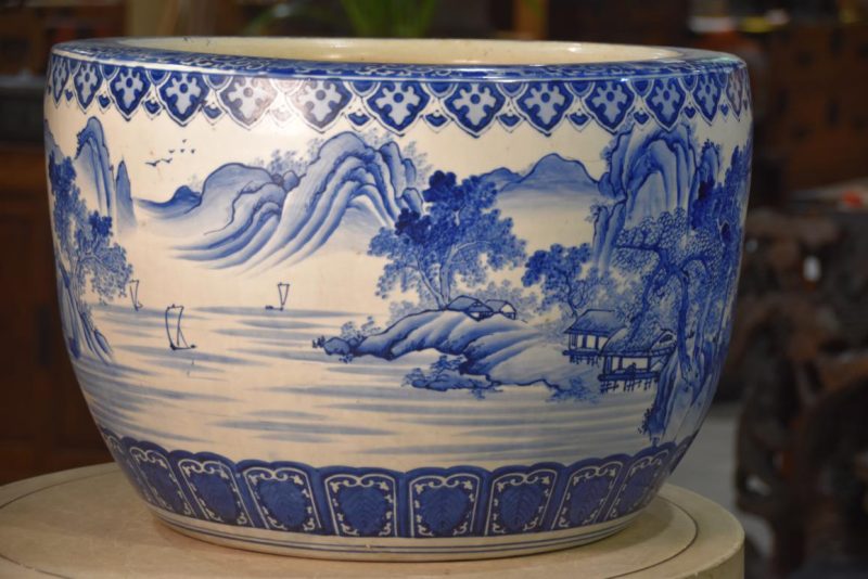 Large Blue and White Hibachi Urn Width:525mm - Image 6