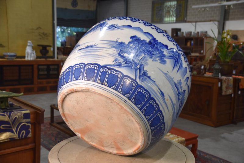 Large Blue and White Hibachi Urn Width:525mm - Image 4