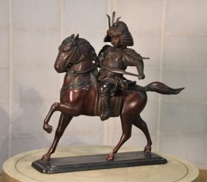 Vintage Bronze Samurai on Horse Back Statue Width:540mm