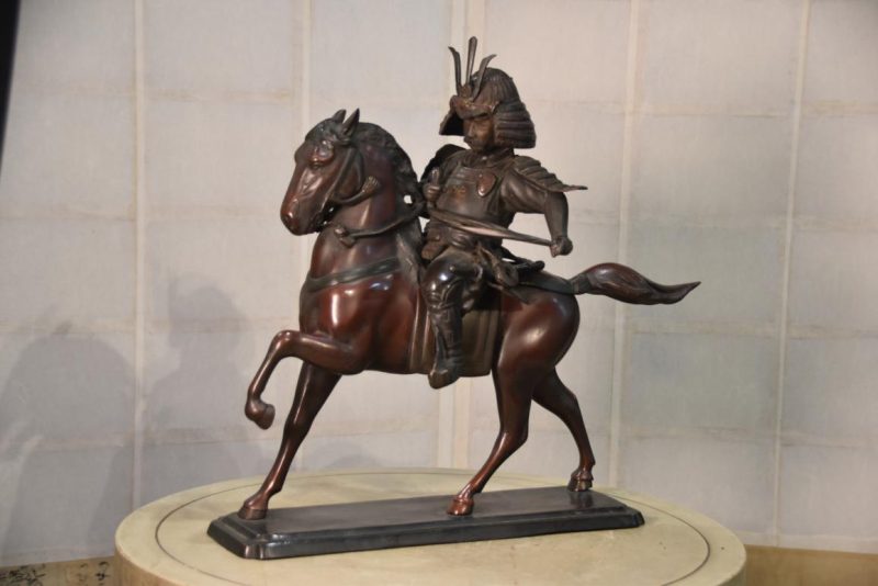Vintage Bronze Samurai on Horse Back Statue Width:540mm
