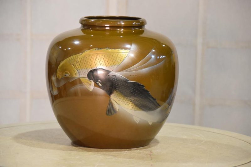 Japanese Bronze Koi Vase Width:240mm - Image 2