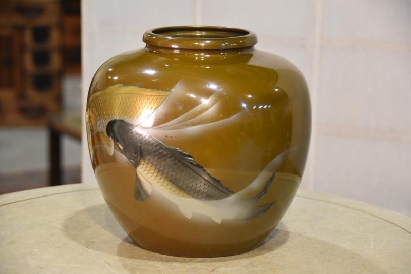 Japanese Bronze Koi Vase Width:240mm - Image 12